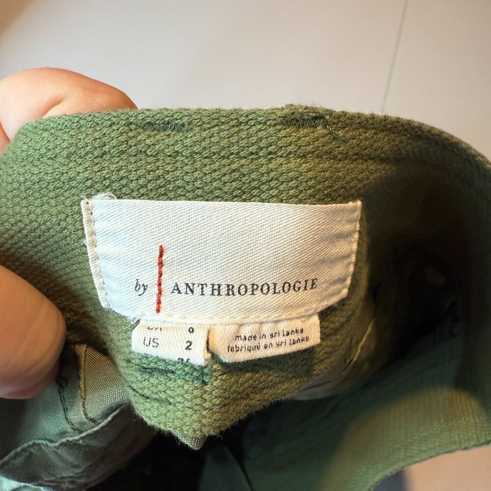 Anthropologie Women 2 Cargo Pants Army Green Pockets Wide Leg Baggy Fit Boho - Picture 3 of 9